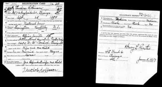 Theodore Robinson's World War I draft registration card, 1917